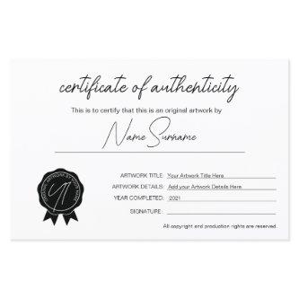 Simple Minimalist Certificate of Authenticity