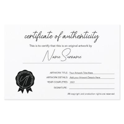 Simple Minimalist Certificate of Authenticity