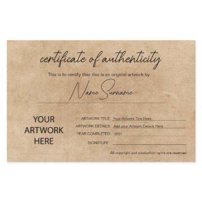 Simple Minimalist Certificate of Authenticity