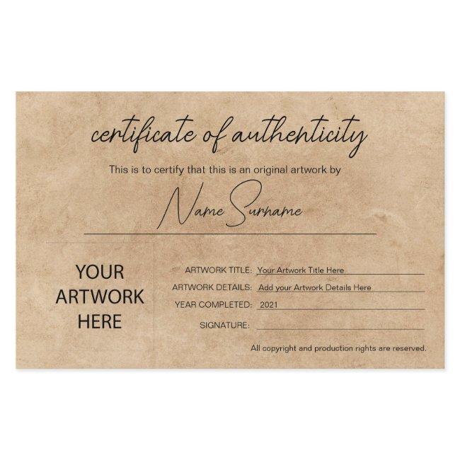 Simple Minimalist Certificate of Authenticity