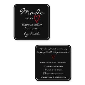 Simple Minimalist Made with Love Red Heart Black Square