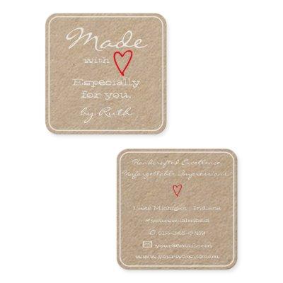 Simple Minimalist Made with Love Red Heart Brown Square