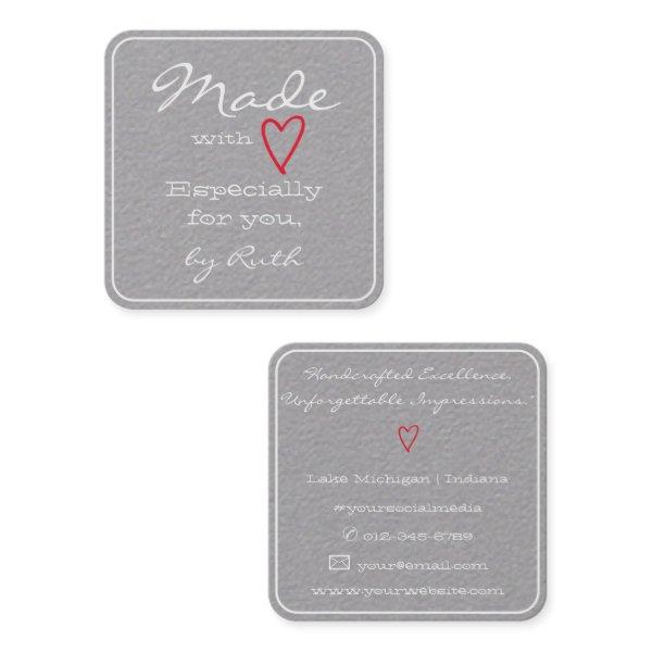 Simple Minimalist Made with Love Red Heart Gray Square
