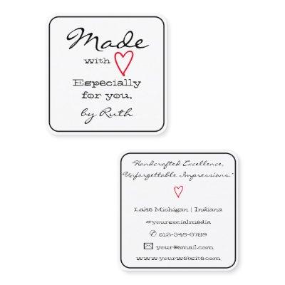 Simple Minimalist Made with Love Red Heart White Square