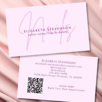 Simple Minimalist Pink Script Nail Artist QR Code