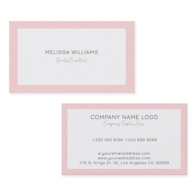 Simple Minimalistic White & Pink Border Busi
