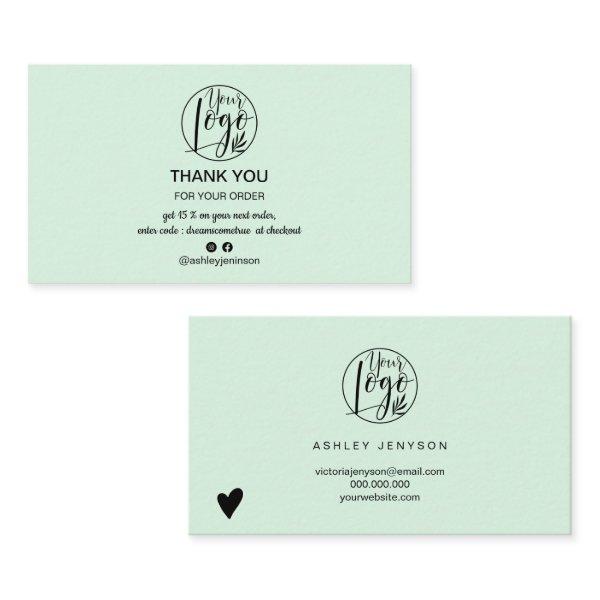 Simple mint green minimalist logo order thank you