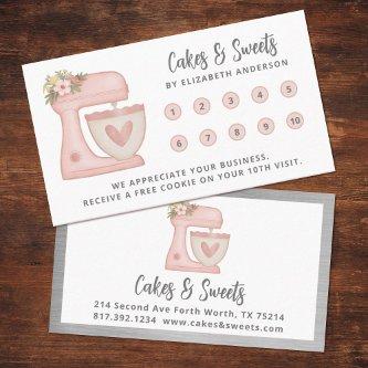 Simple Mixer Floral Cake Bakery Business Loyalty Card