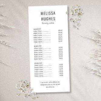 Simple Modern Black and White Salon Service Menu
