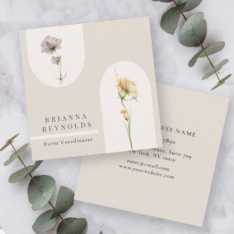 Simple Modern Boho Wildflowers on Neutral Beige Square