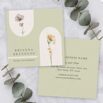 Simple Modern Boho Wildflowers on Sage Green Square