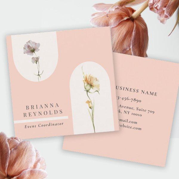 Simple Modern Boho Wildflowers on Soft Pink Square