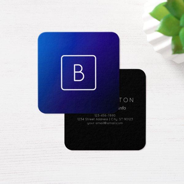 Simple Modern Dark Blue Ombre Gradient & Monogram