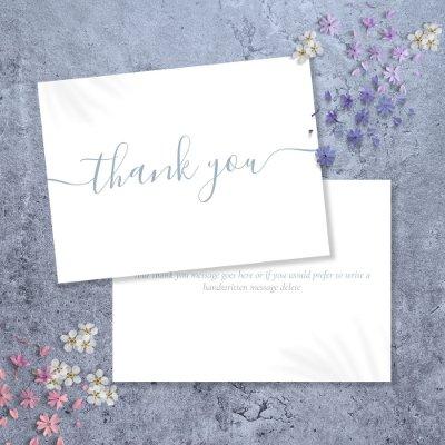 Simple Modern Elegant Dusty Blue Script Thank You Card