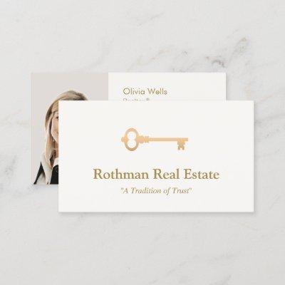 Simple Modern Gold Key Front Real Estate  Photo Ca Calling Card