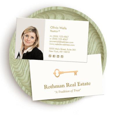 Simple Modern Gold Key Front Real Estate  Photo Ca Calling Card