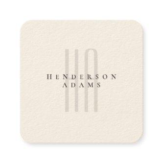 Simple Modern Minimalist Beige Black Monogrammed Square