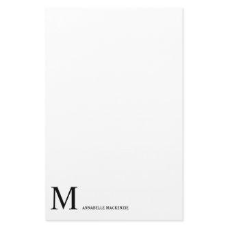 Simple Modern Minimalist Clean Black Monogram Stationery