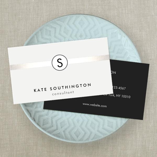 Simple Modern Monogram Silver Striped White