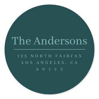 Simple Modern Name & Return Address | Green Blue Classic Round Sticker