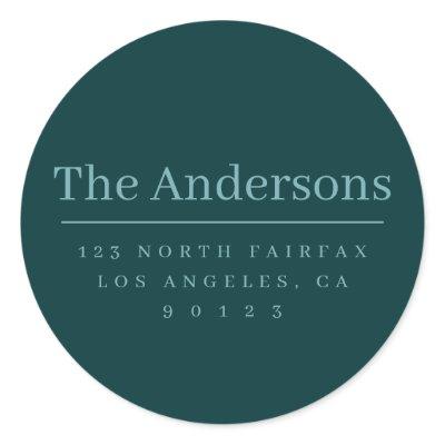 Simple Modern Name & Return Address | Green Blue Classic Round Sticker