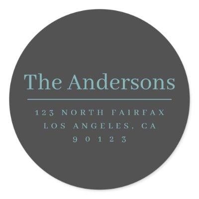 Simple Modern Name & Return Address | Grey & Blue Classic Round Sticker