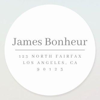 Simple Modern Name & Return Address | White & Grey Classic Round Sticker