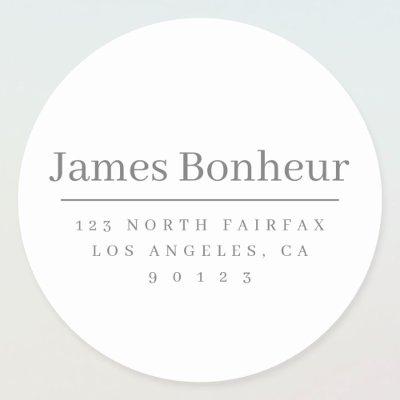 Simple Modern Name & Return Address | White & Grey Classic Round Sticker