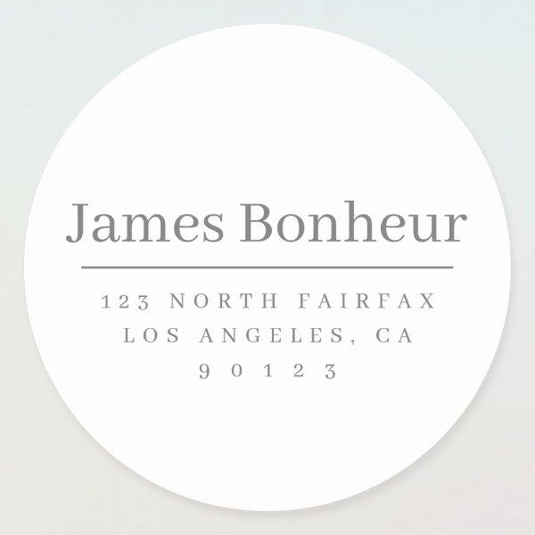 Simple Modern Name & Return Address | White & Grey Classic Round Sticker