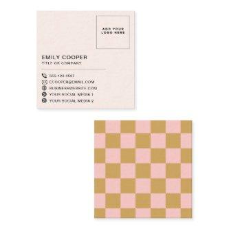 Simple Modern Pink Gold Checker Checkerboard Logo Square