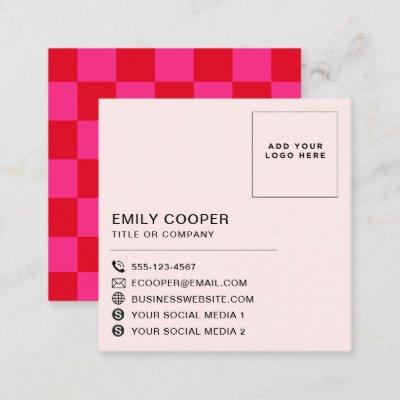 Simple Modern Red Pink Checker Checkerboard Logo Square