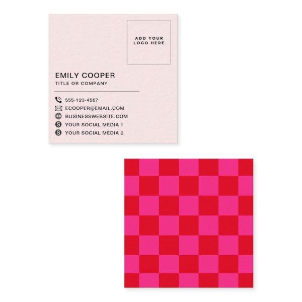 Simple Modern Red Pink Checker Checkerboard Logo Square