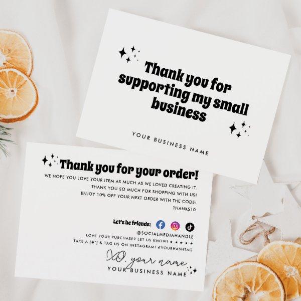 Simple Modern Retro Supporting My Small Business Thank You Card