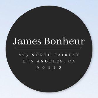 Simple Modern Return Address Black & White Classic Classic Round Sticker