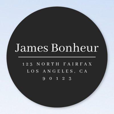 Simple Modern Return Address Black & White Classic Classic Round Sticker