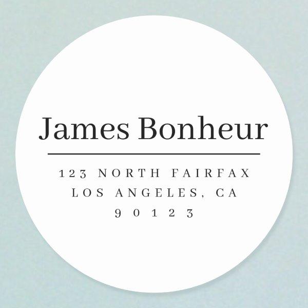 Simple Modern Return Address Black & White Classic Round Sticker