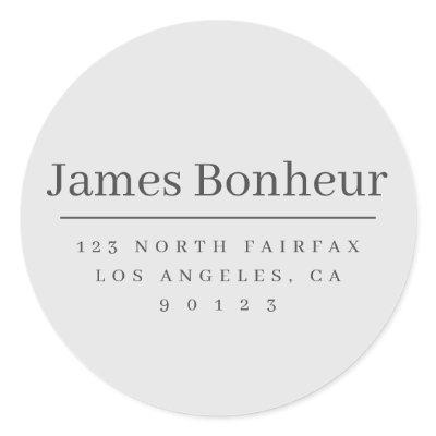 Simple Modern Return Address Light & Dark Grey Classic Round Sticker