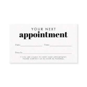 Simple Modern Typography Business Reminder Appointment Card