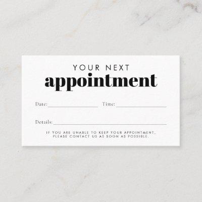 Simple Modern Typography Business Reminder Appointment Card