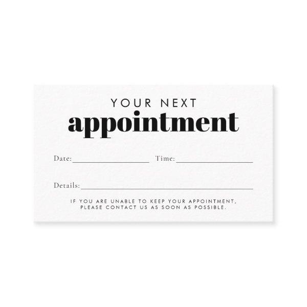 Simple Modern Typography Business Reminder Appointment Card