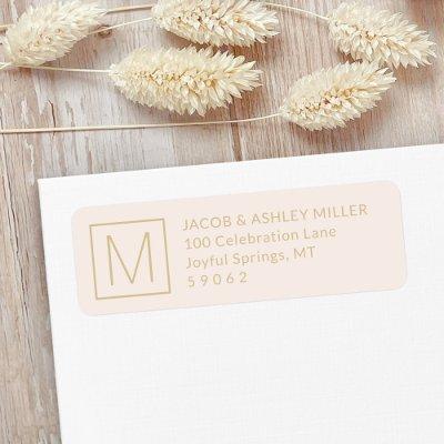 Simple Monogram Blush Pink & Gold Return Address Label