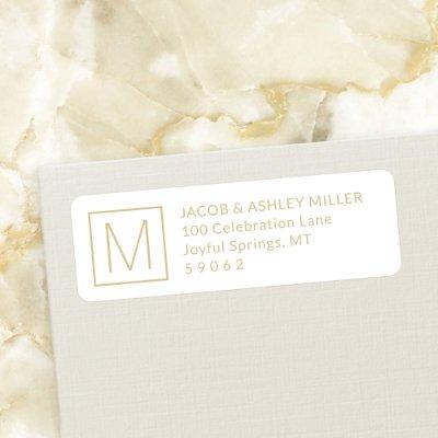 Simple Monogram Modern White & Gold Return Address Label