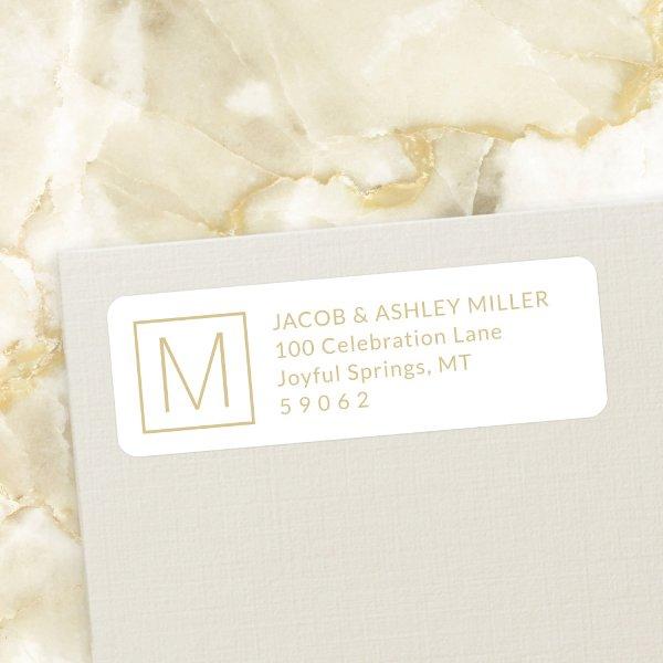 Simple Monogram Modern White & Gold Return Address Label