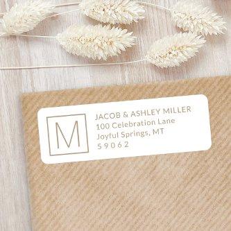 Simple Monogram White & Kraft Beige Return Address Label