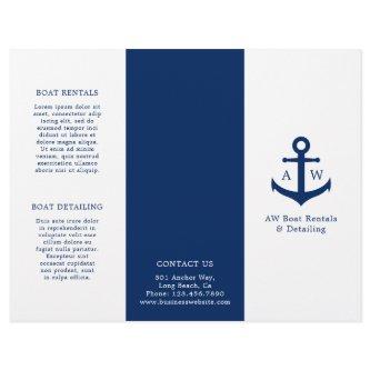 Simple Nautical Anchor Navy Blue Trifold Brochure