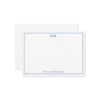 Simple Navy Blue 2 Monogram Name Minimal Border Note Card