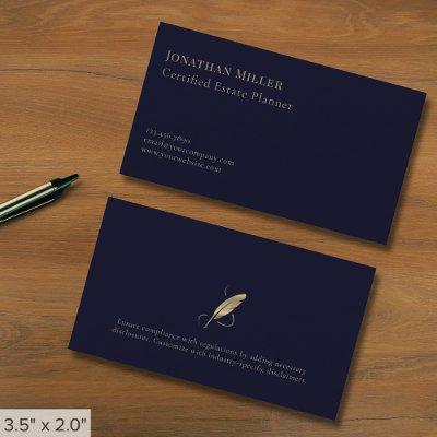 Simple Navy Blue Gold Quill
