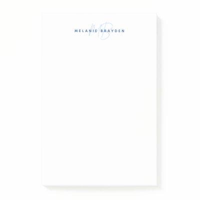 Simple Navy Blue Minimalist Two Monogram Name Post-it Notes