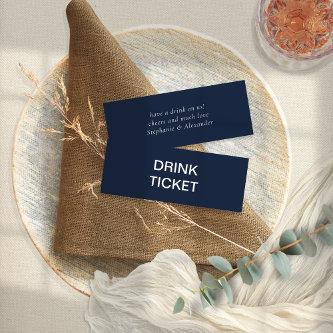 Simple Navy Blue Newlywed Wedding Drink Ticket