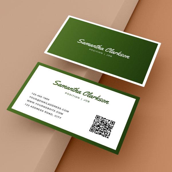 Simple Olive Green Border Script QR Code